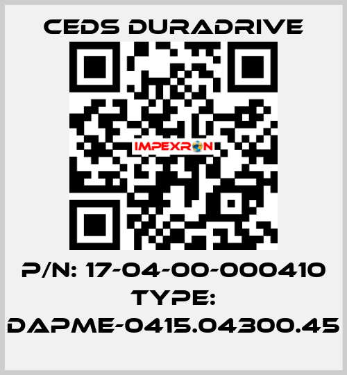 P/N: 17-04-00-000410 Type: DAPME-0415.04300.45 Ceds Duradrive