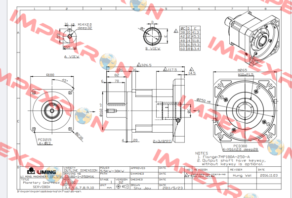 S/N: M418914005 / MODEL: SB-180 LIMING  MACHINERY CO.