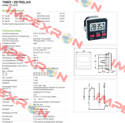 TC 14.21 - 230V 50-60 Hz / PN: 21439 Hugo Muller