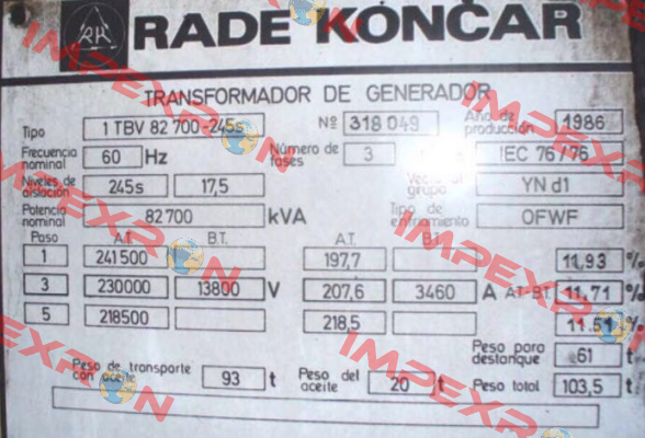 1 TBV 82 700-245s  RADE KONCAR