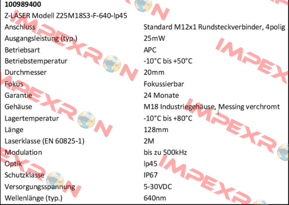 Z25M18S3-F-640-lp45 Z-LASER